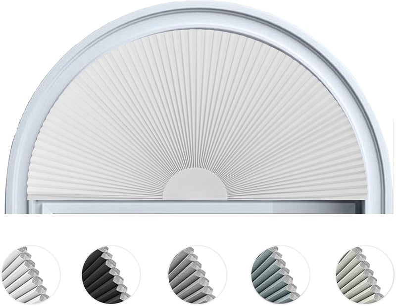 Maritown Arch Window Shade Blackout Cellular Shades Half Circle Moon Window Covering No Drill Honeycomb Cordless Blinds for Indoor Window Room Darkening Easy Install Light Blocking Blinds (1, White, 36x18inch) - Image 1